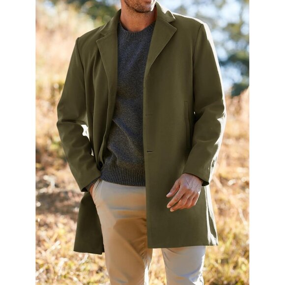 Men’s Army green  Slim Fit Trench Coat by Gafeng – Long Winter Overcoat - Picture 2 of 4